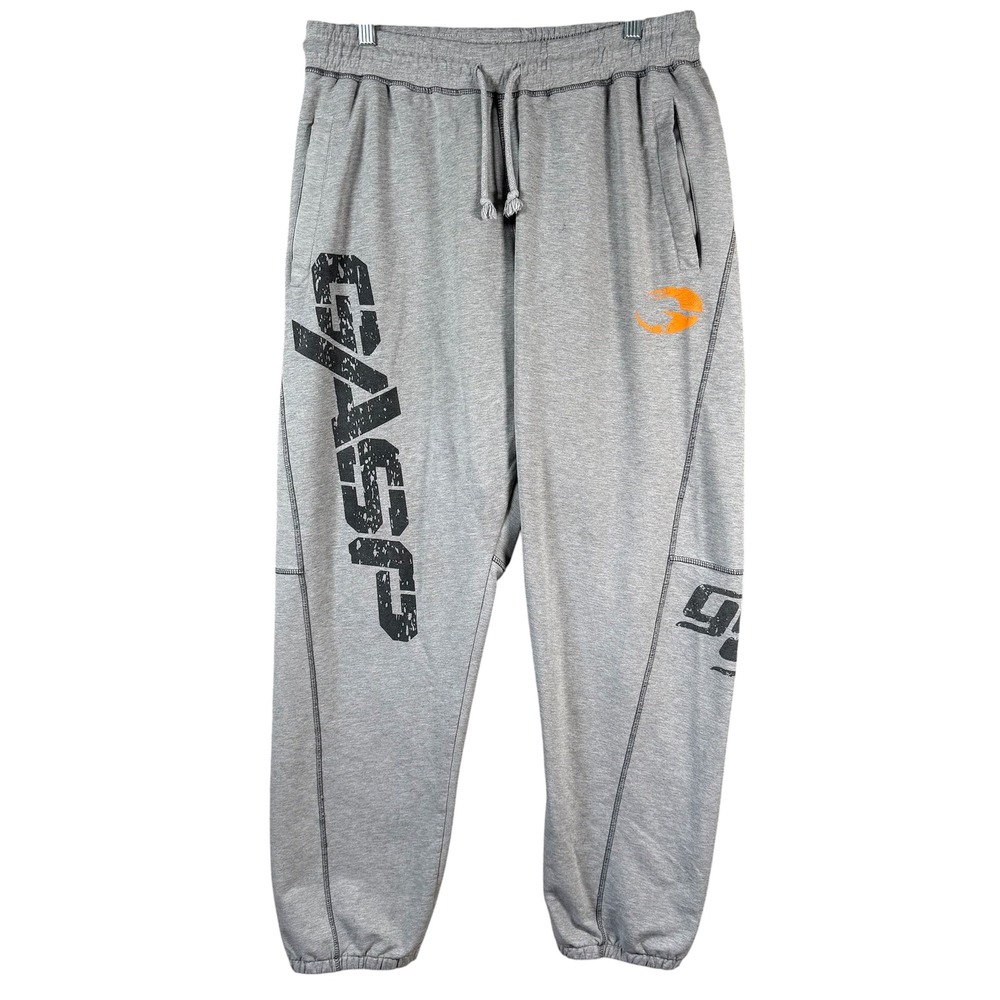 GASP Vintage Sweatpants Men Large Gray Bodybuilding Gym Joggers Pockets Training